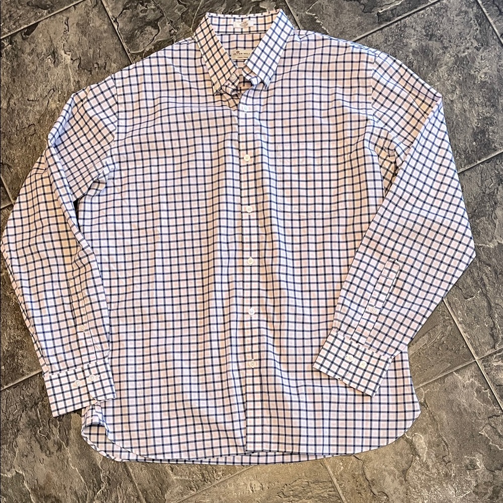 PETER MILLAR Classic Preppy Men's Checkered Plaid Shirt Business Cottage Coastal